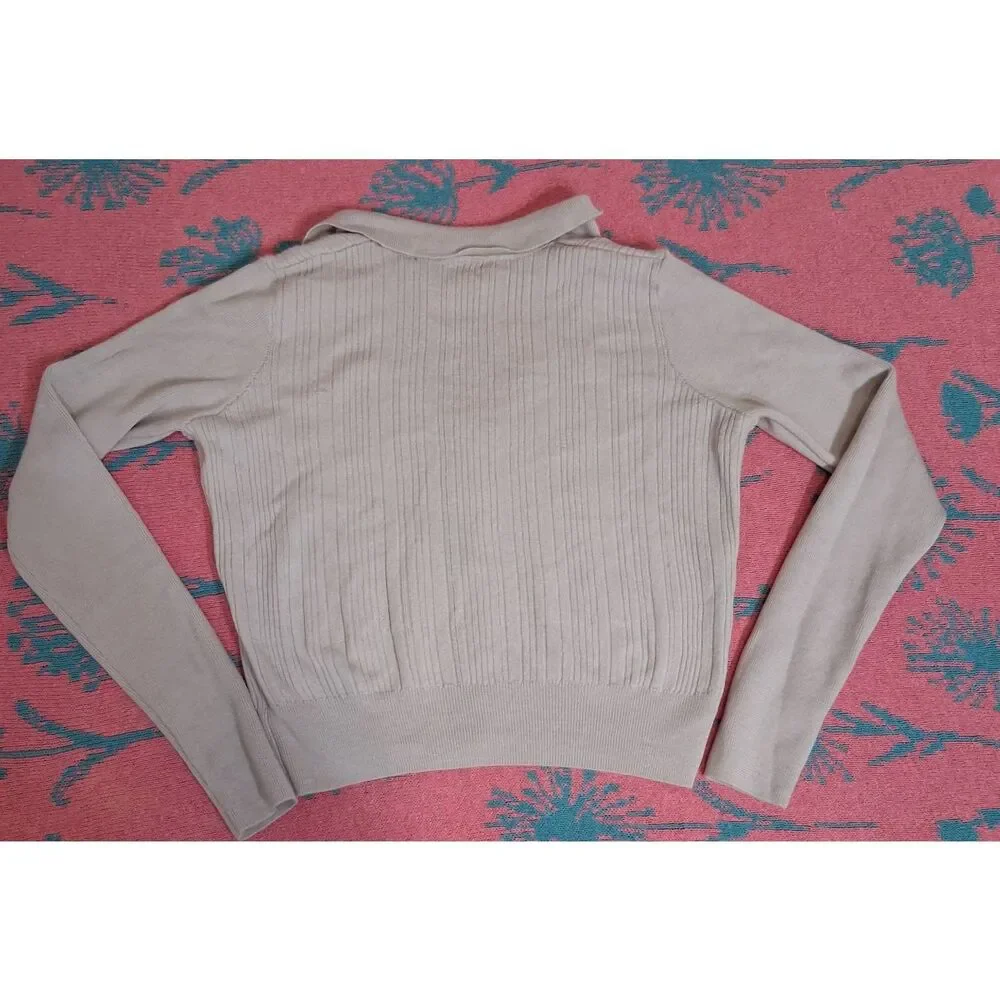 ATM womens large cropped sweater beige cream merino wool spring summer soft